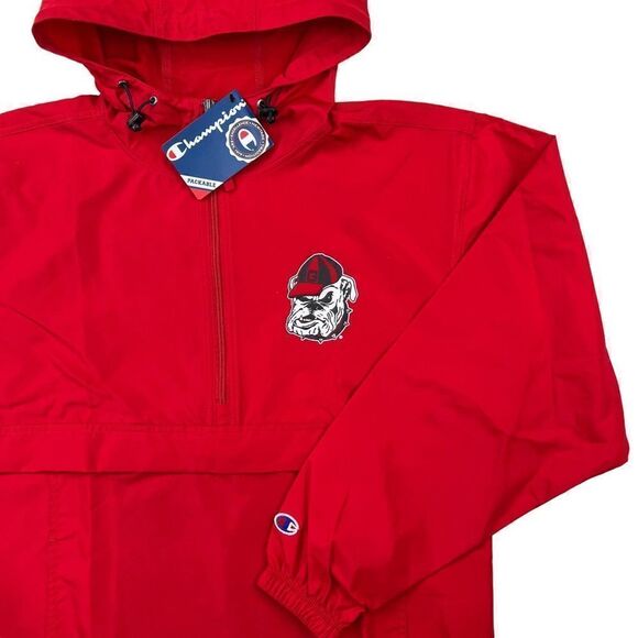 New Champion Men US S Red Jacket Windbreaker Anorak Hood Sport Casual Bulldog  - Picture 4 of 13